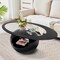 Black/White High Gloss Coffee Table with Oval Glass Top and Hollow End Sides